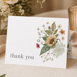 Rustic Floral Sunflower Wildflower Wedding Thank You Card