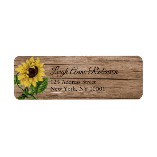 Rustic Floral Sunflower Wood Return Address