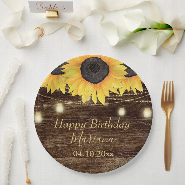 Rustic Floral Sunflowers Birthday Party Paper Plate (Wedding)