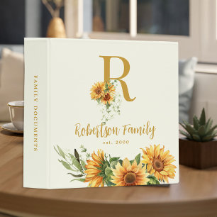 Rustic floral sunflowers monogram initial name binder