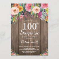 Rustic Floral Surprise 100th Birthday Invitation