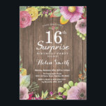 Rustic Floral Surprise 16th Birthday Invitation<br><div class="desc">Rustic Floral Surprise 16th Birthday Invitation for Women. Watercolor Floral,  Pink,  rustic wood background. For further customization,  please click the "Customize it" button and use our design tool to modify this template.</div>