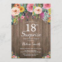 Rustic Floral Surprise 18th Birthday Invitation