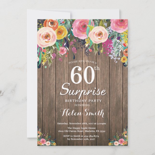 Rustic Floral Surprise 60th Birthday Invitation (Front)