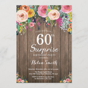 Rustic Floral Surprise 60th Birthday Invitation