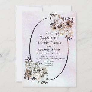 Rustic Floral Surprise 90th Birthday Dinner Invitation