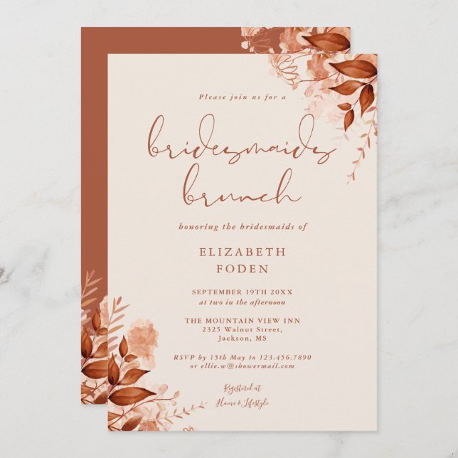 Rustic Floral Terracotta Bridesmaids Brunch Invitation (Front/Back)