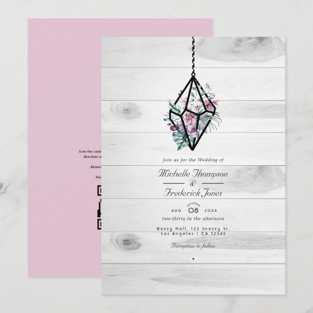  Rustic Floral Terrarium QR Code Garden Wedding Invitation (Front/Back)