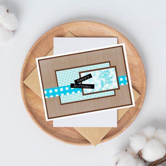 Rustic Floral Turquoise Birthday Card (Creator Uploaded)