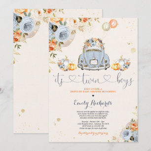Rustic Floral Twin Pumpkin Drive By Baby Shower Invitation