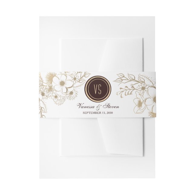 Rustic Floral Vintage Wedding Invitation Belly Band (Front Example)