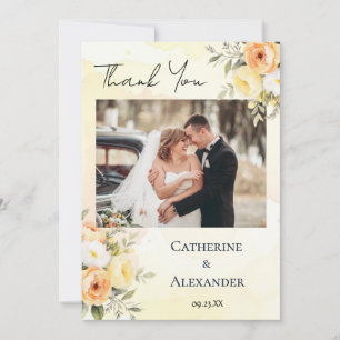 Rustic Floral Watercolor Chic Photo Wedding Thank You Card