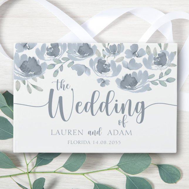 Rustic Floral Watercolor Dusty Blue Wedding  Guest Book (Creator Uploaded)