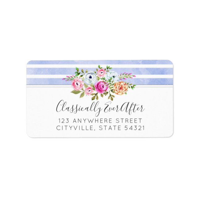 Rustic Floral Watercolor Modern Stripe Shabby Chic Label (Front)