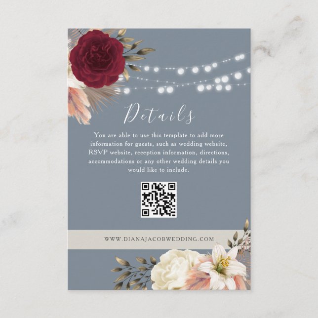 Rustic Floral Wedding Details QR Enclosure (Front)