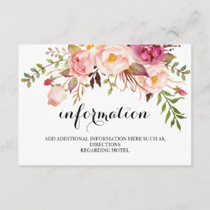 Rustic Floral Wedding Information/Details 2-Side Enclosure Card