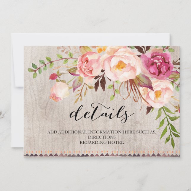 Rustic Floral Wedding Information/Double-Sided Invitation (Front)