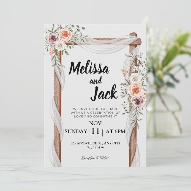 Rustic Floral Wedding Invitation  (Standing Front)