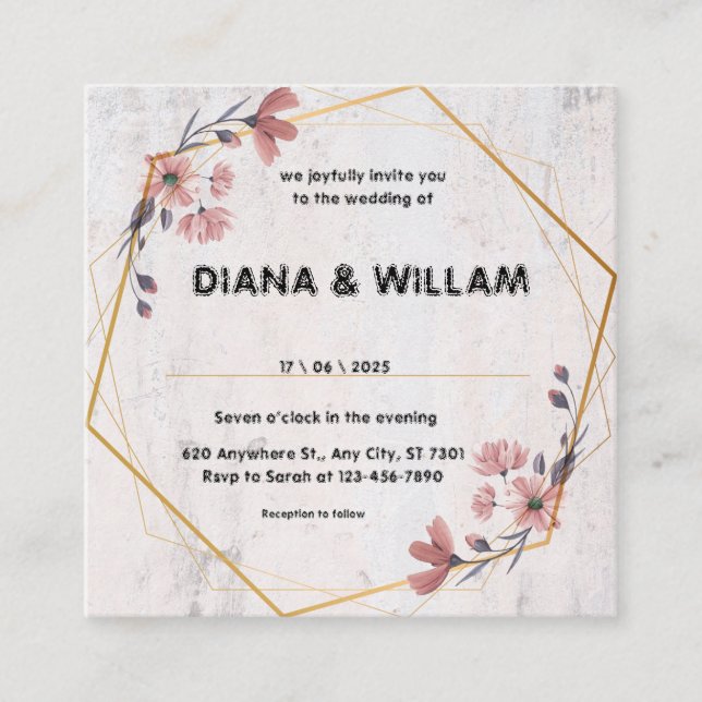 Rustic Floral Wedding Invitation Card (Front)