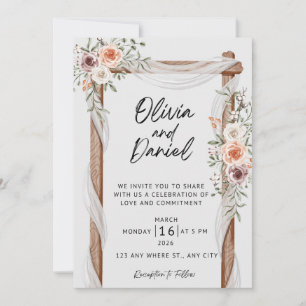 Rustic Floral Wedding Invitation, Elegant Boho Wed Invitation