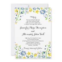 Rustic Floral Wedding Invitation Navy Yellow
