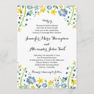 Rustic Floral Wedding Invitation Navy Yellow