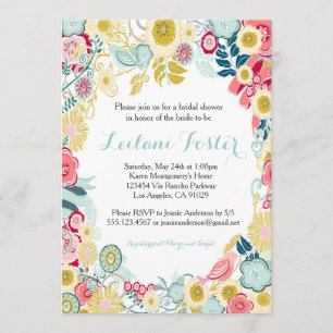 Rustic Floral Wedding Invitation Pink Blue Yellow
