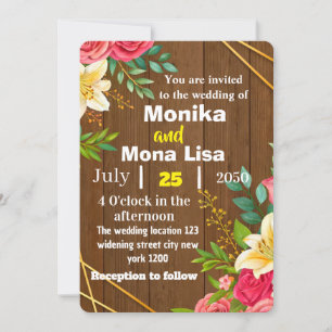 Rustic Floral Wedding Invitation with Wooden 