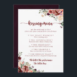Rustic Floral Wedding Kissing Menu Game Card<br><div class="desc">This rustic floral wedding kissing menu game card is perfect for a summer wedding reception. The design features burgundy,  pink and blush watercolor flowers with green leaves in a brownish stained background.</div>