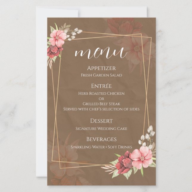 Rustic Floral Wedding Menu Card (Front)