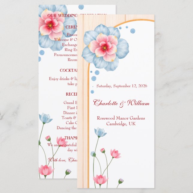 Rustic Floral Wedding Program (Front/Back)