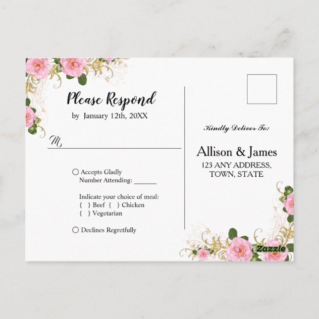 Rustic floral wedding Rsvp postcard (Back)