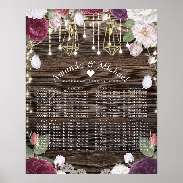 Rustic Floral Wedding Seating Chart (Front)