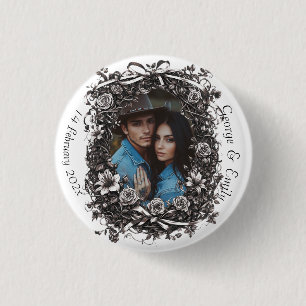 Rustic Floral Wedding, sepia. 1 Inch Round Button