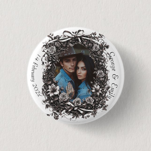 Rustic Floral Wedding, sepia. 1 Inch Round Button (Front)