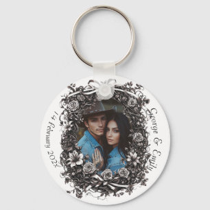 Rustic Floral Wedding, sepia. Keychain