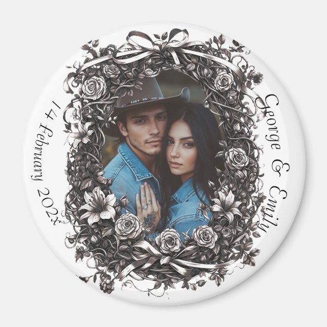 Rustic Floral Wedding, sepia. Magnet (Front)