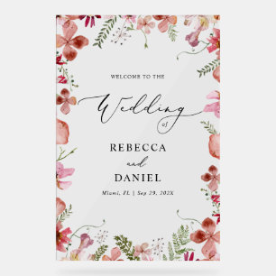 Rustic Floral Welcome to Wedding  Acrylic Sign