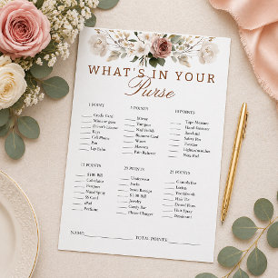 Rustic Floral What's In Your Purse Game Card