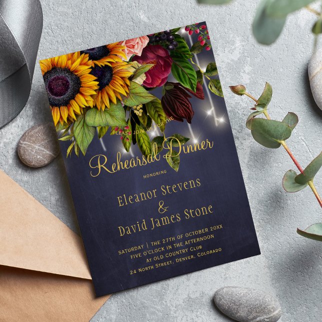 Rustic floral winter navy wedding rehearsal dinner invitation (Creator Uploaded)