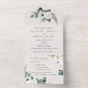 Rustic Floral Winter Wedding All In One Invitation