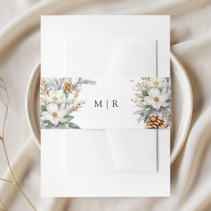 Rustic Floral Winter Wedding  Invitation Belly Band