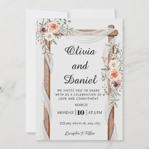 Rustic Floral Wood Arch Wedding Invitation