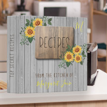 Rustic floral wood monogram cookbook