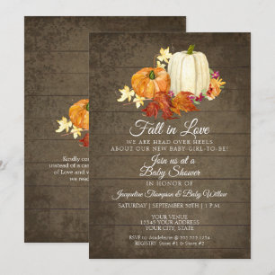 Rustic Floral Wood n Pumpkins Girl Baby Shower Invitation