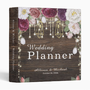 Rustic Floral Wood String lights Wedding Planner Binder