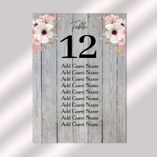 Rustic Floral Wood Table Number Seating Chart