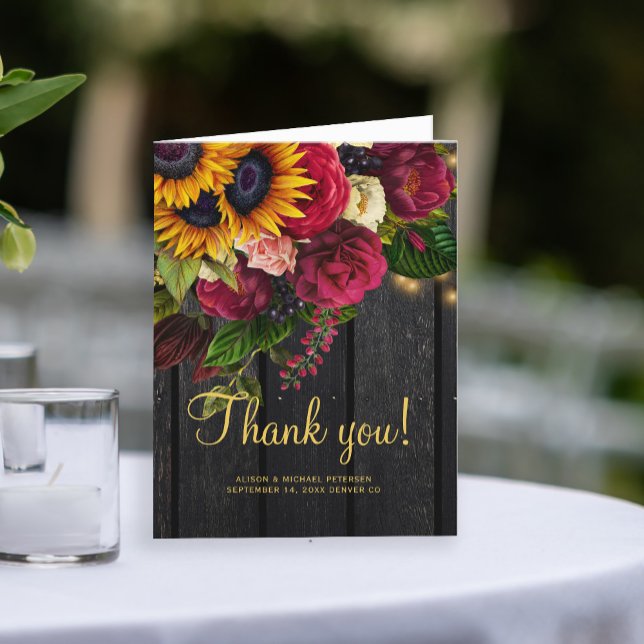 Rustic floral wood wedding thank you card (Creator Uploaded)