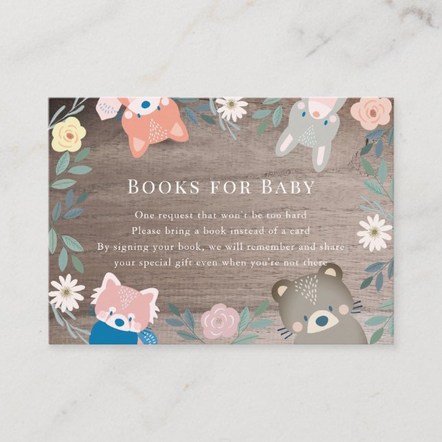 Rustic Floral Woodland Animals Pink Book Request Enclosure Card (Front)