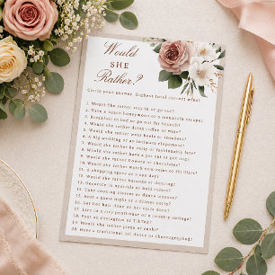 Rustic Floral Would She Rather Bridal Shower Game